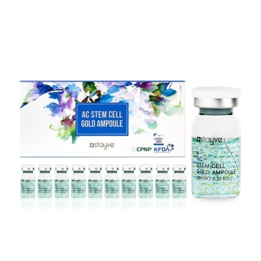 Stayve AC Stem Cell Gold Ampoule packaging box with ampoules on a white background
