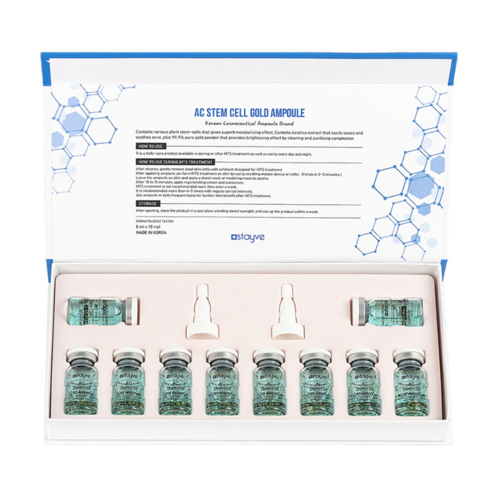 AC Stem Cell Gold Ampoule set in its box packaging with applicators