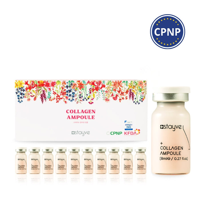 Stayve collagen ampoule set with packaging  and vials with CPNP logo