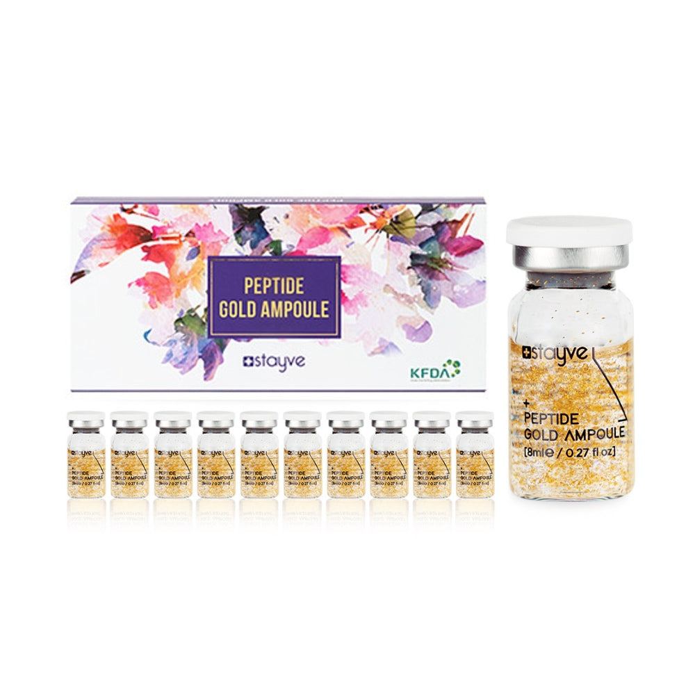 Stayve Peptide Gold Ampoule packaging with ampoules on a white background 