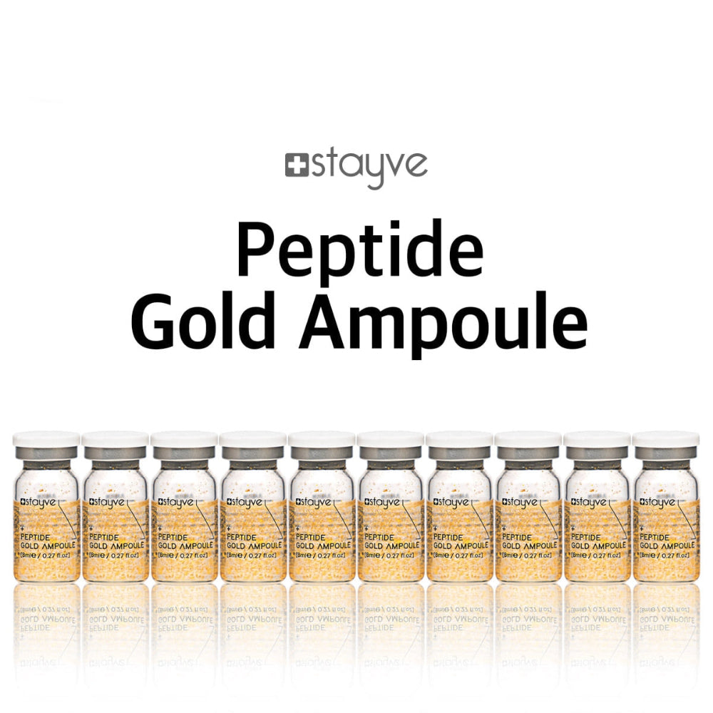 Row of Stayve peptide gold ampoules   on a white background