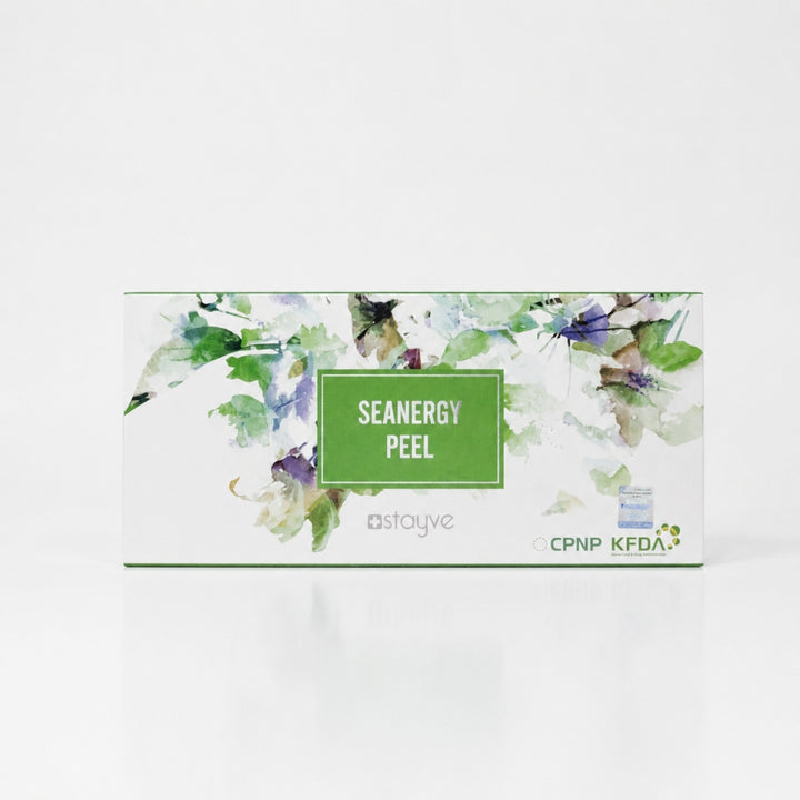 Stayve Seanergy Peel box packaging with green watercolor floral design