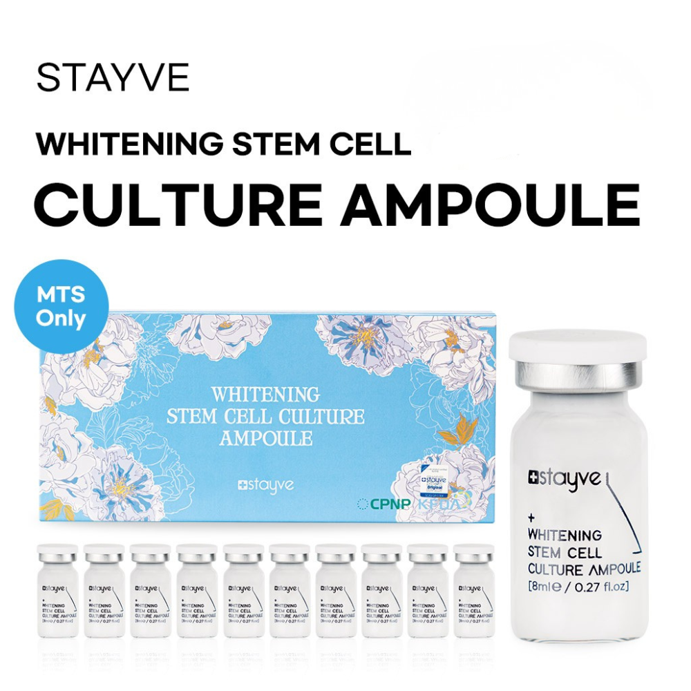 Stayve Whitening Stem Cell Culture Ampoule packaging with ampoules on a white background