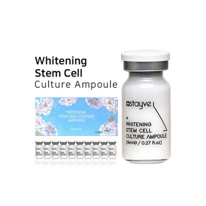 Stayve Whitening Stem Cell Culture Ampoule with ampoules and  packaging  box on a white background