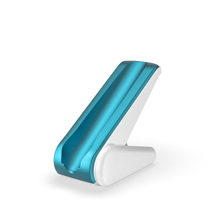 Empty teal and white dock stand for the Dr. Pen H6 microneedling pen.



