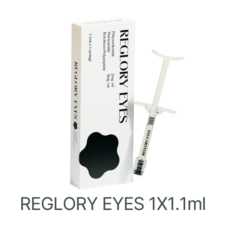 Reglory EYES – Advanced Eyes & Facial Rejuvenator packaging with syringe displayed beside the product box.