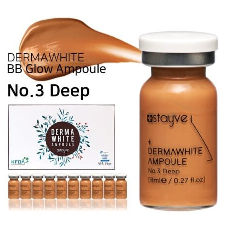 Stayve  BB Glow Dermawhite Ampoule No.3 Deep with packaging and additional ampoules on a white background