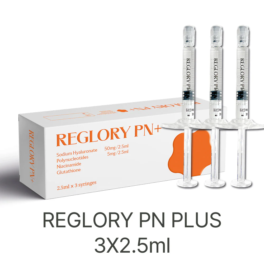 Reglory PN+ Skin Booster with 3 syringes and packaging box on a white background.