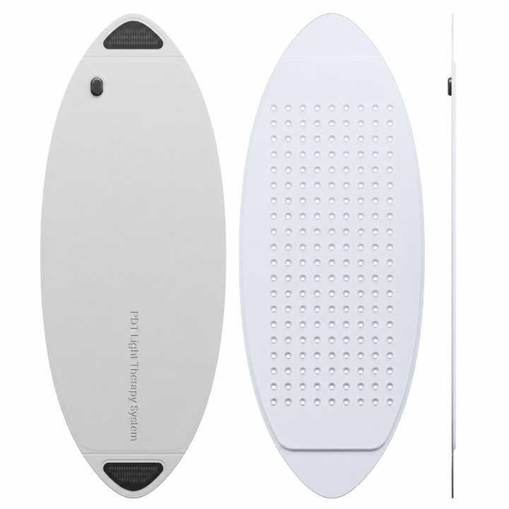 Goomi PDT LED Light Therapy Pod front, underside LED array and side profile views