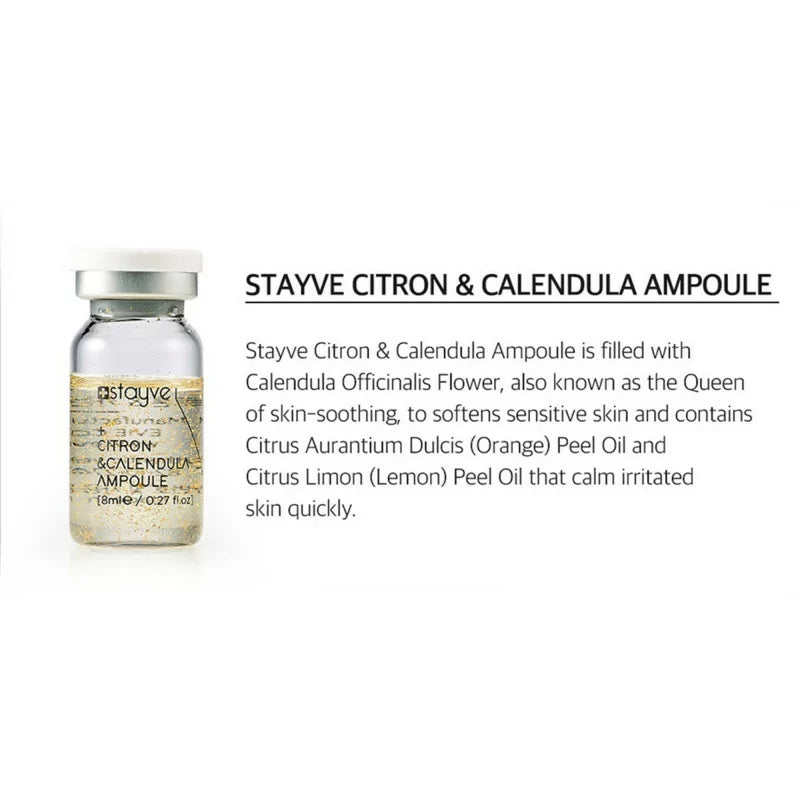 Stayve Citron & Calendula Ampoule vial on a white background with product description text.
