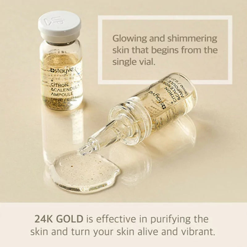 Stayve Citron & Calendula Ampoule Vials with 24K gold serum designed to purify and revitalise skin