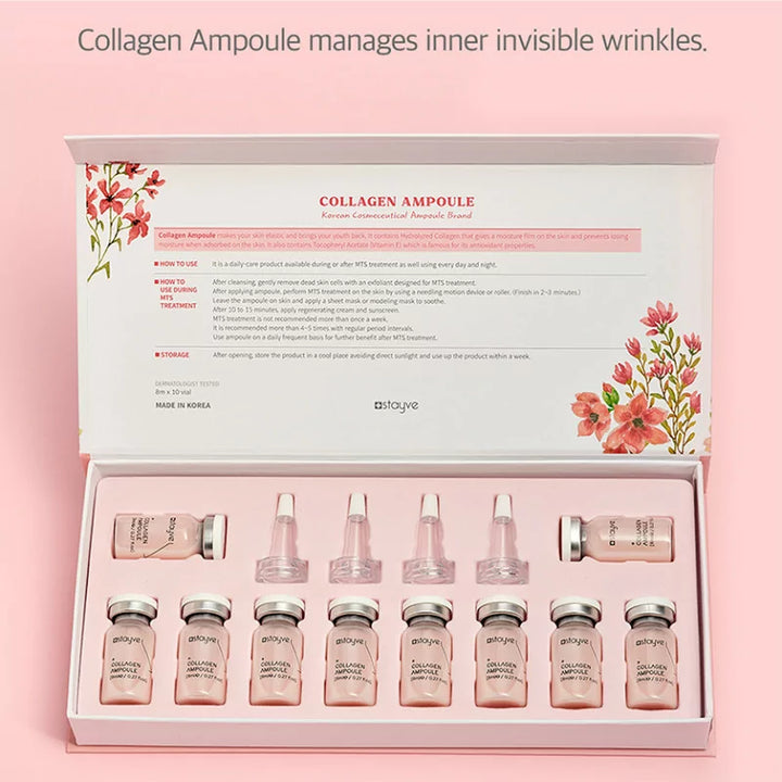 Stayve Collagen Ampoule with opened box in a pink background