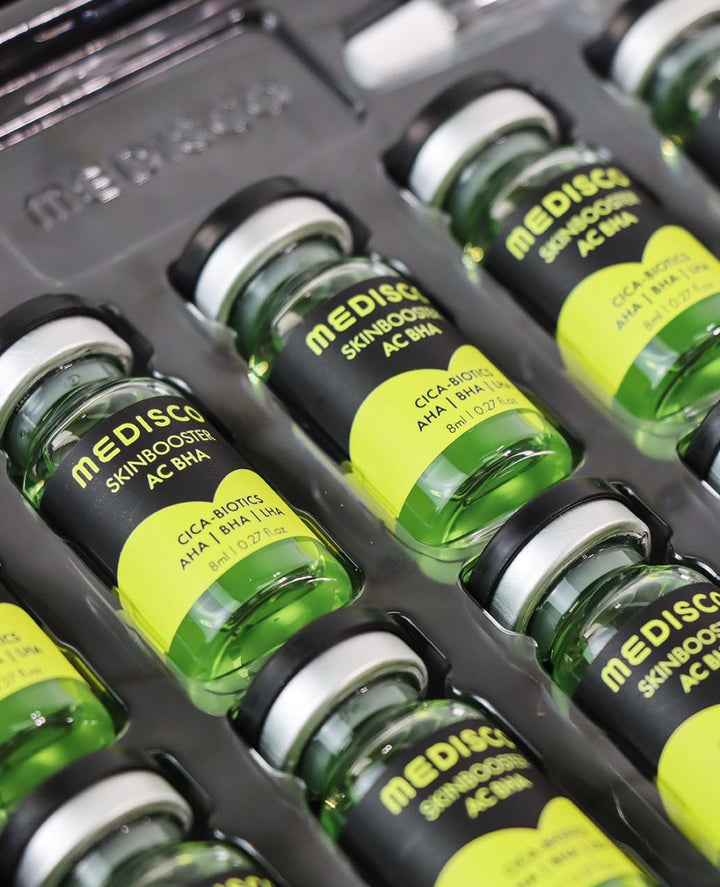 Close up to Multiple Medisco Skinbooster AC BHA on display