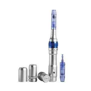 Image of Dr. Pen Ultima A6 Professional Plus device with batteries and replacement cartridge