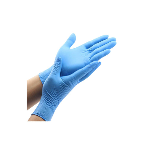 blue nitrile gloves being worn