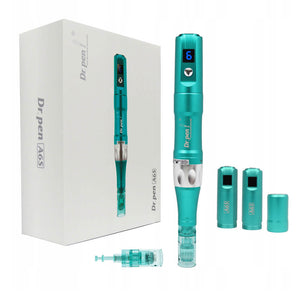 Image of Dr. Pen Ultima A6S Professional Plus Microneedling Pen with box, batteries and replacement cartridges