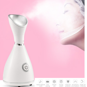 image of a woman using nano ionic facial steamer