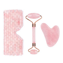Load image into Gallery viewer, Rose Quartz Eye Mask Gua Sha and Roller Kit