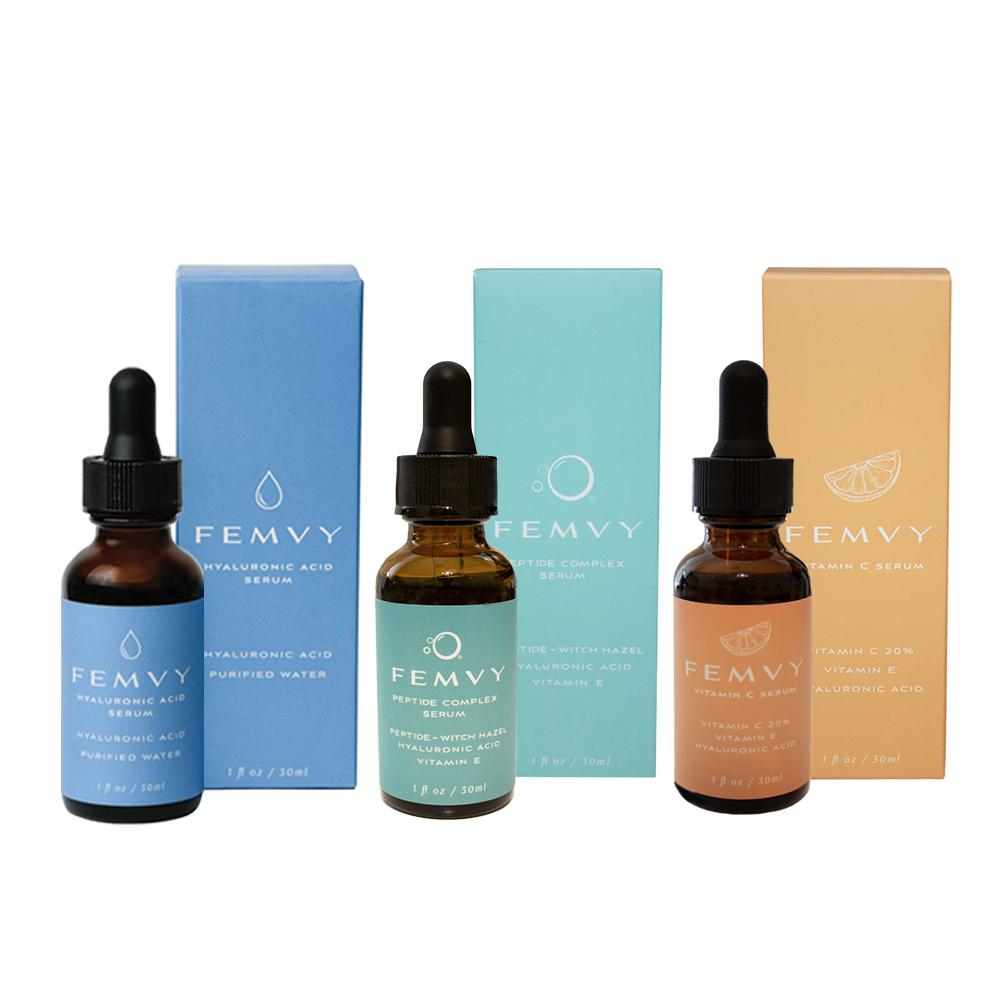 Serum Pack of Three - Vitamin C, Hyaluronic Acid & Peptide Complex