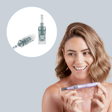 Load image into Gallery viewer, a woman holding zobelle maxima microneedling pen with 16 pin cartridge